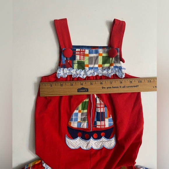Millie Jay Spring Red Romper nautical Ruffle detail Toddler Girl 12 Months - Picture 3 of 15